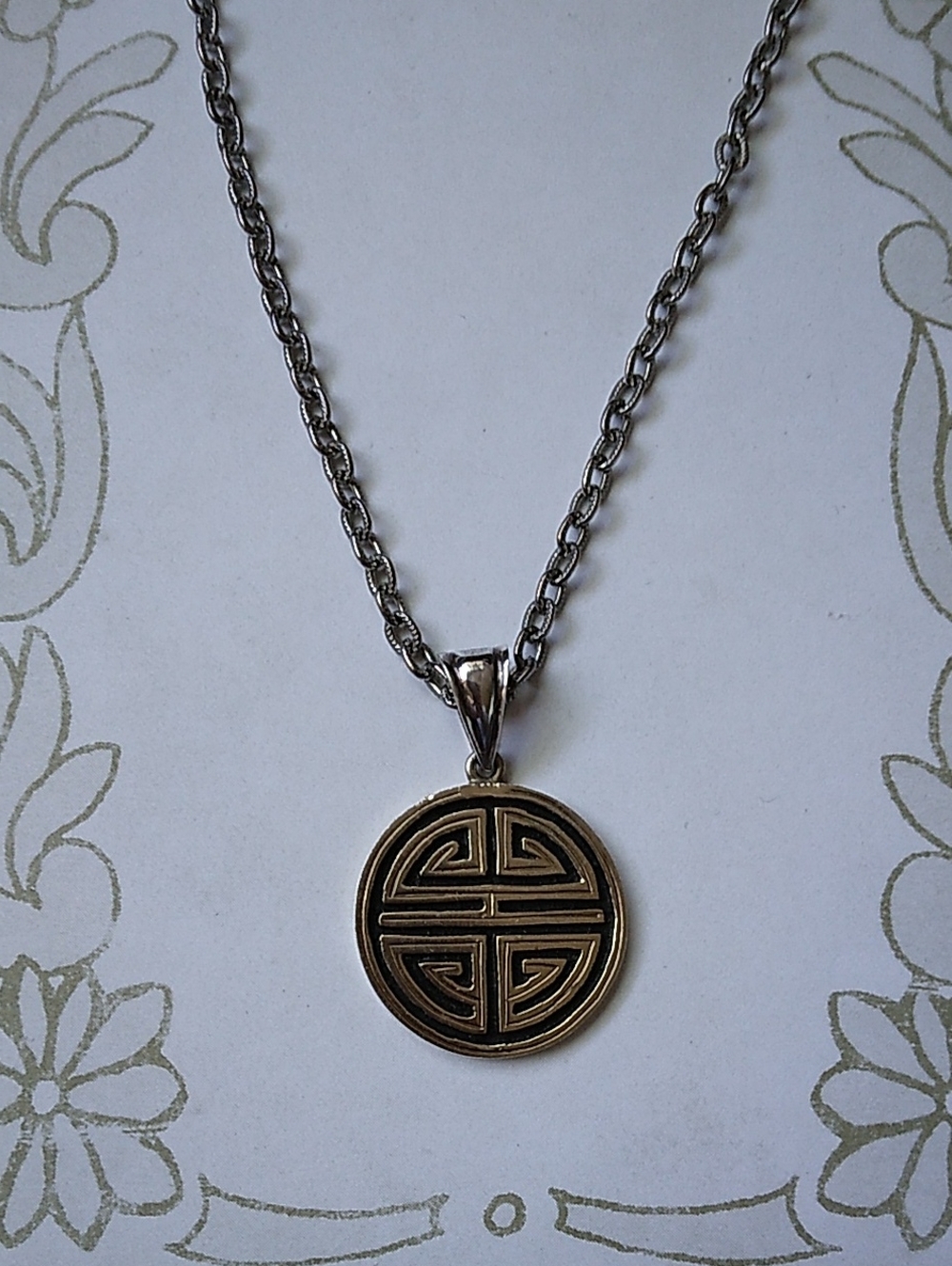 Sterling Silver and Gold Plated Chinese Stylized Shou Symbol Pendant